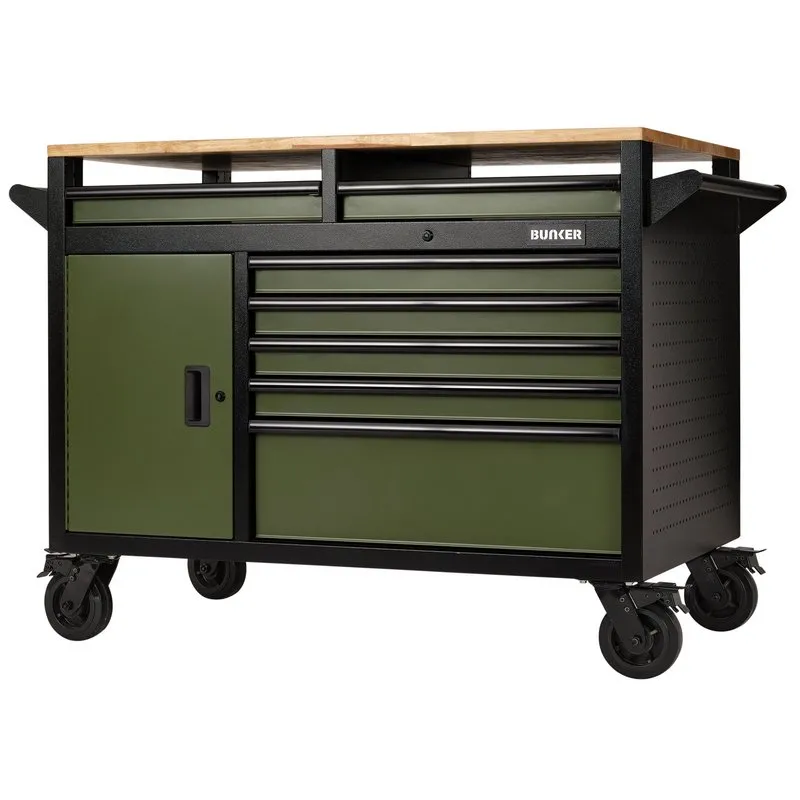 DRAPER | BUNKER® 14 Drawer Multi-Functional Workbench Roller Tool Cabinet, 48", Green