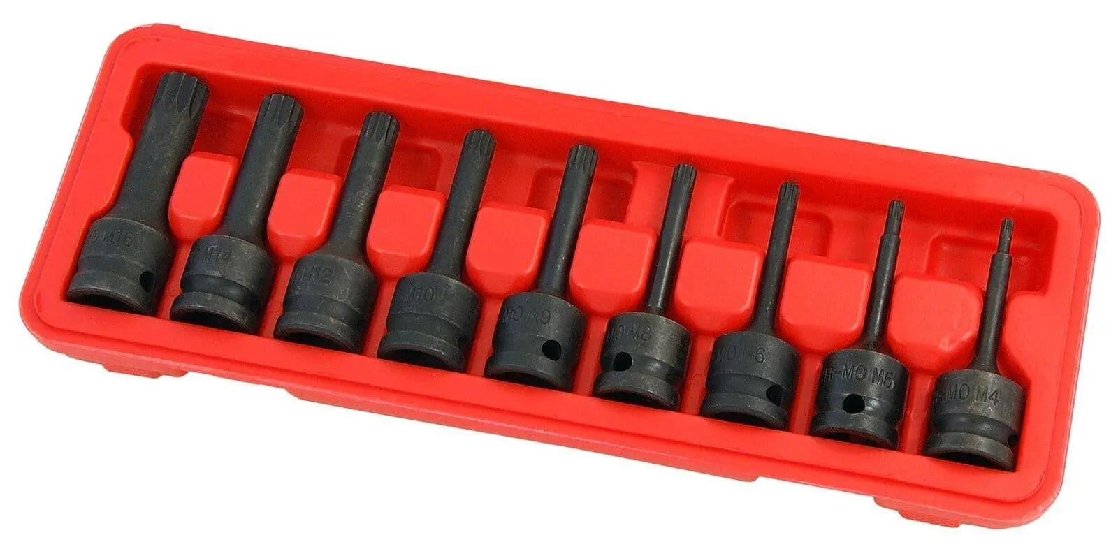 1/2" Spline Hex Key Impact Bit Socket Set Cr-V M4 - M16 Deep 75mm - 9Pc