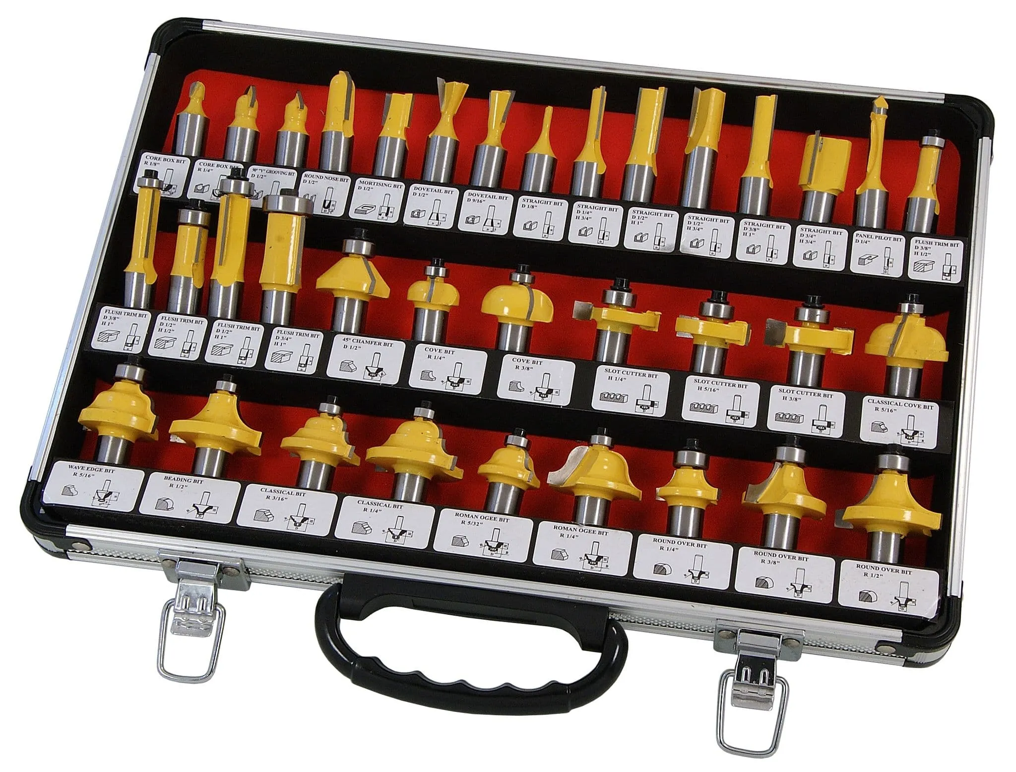 1/2" Shank 35 Piece Tct Router Cutter Bit Set With Aluminium Case Trade Quality