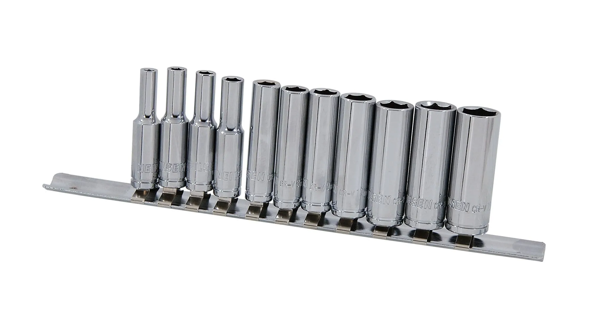 1/4" Socket Set Deep Drive 13Pc 4-13mm Deep Sockets Rail Cr-V Long Reach