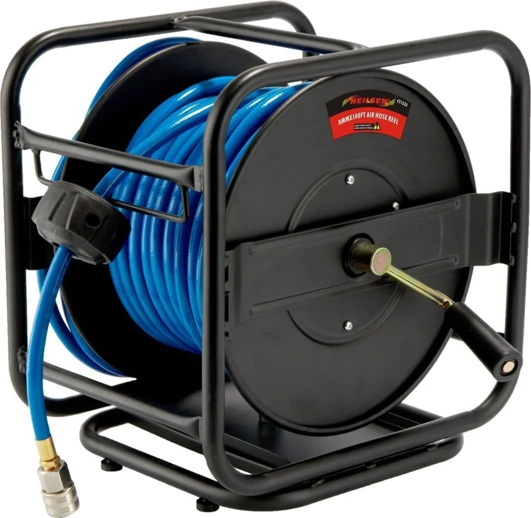 100Ft Air Line Hose Reel Roll Up Portable 1/4 Industral Commercial 300Psi