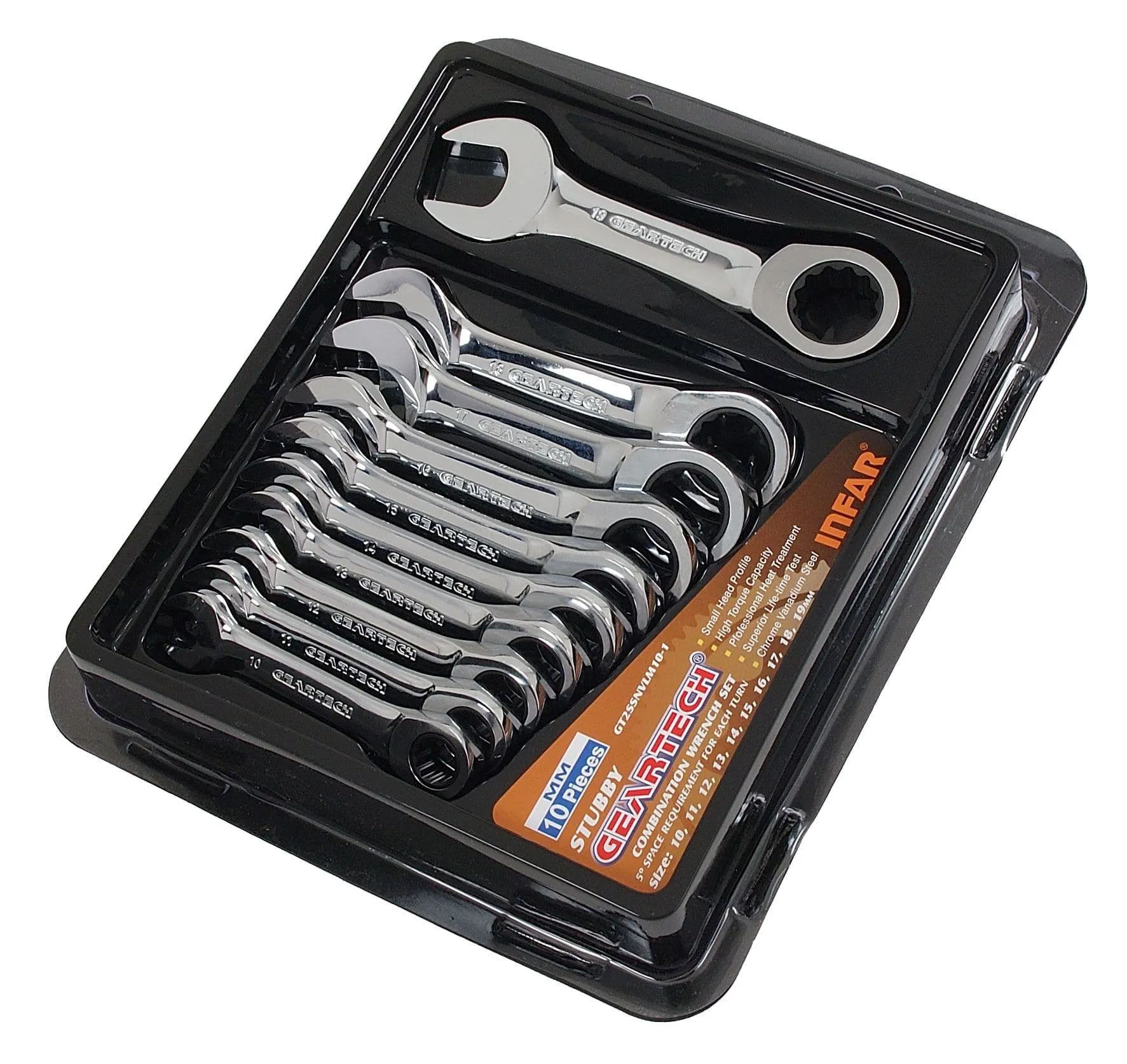 10Pc Stubby Combination Ratchet Ring Spanner Set