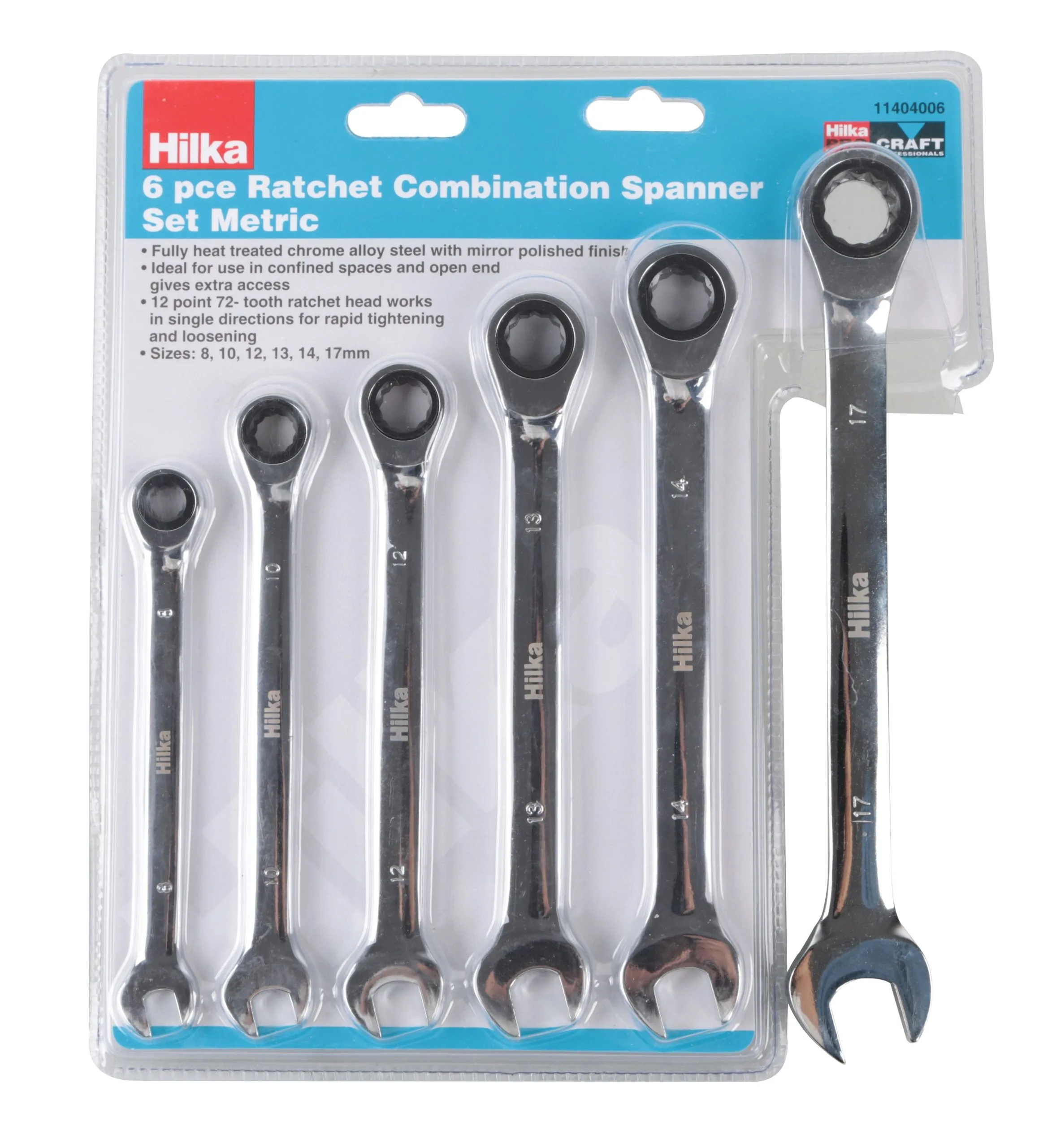 HILKA 6 pce Ratchet Spanner Set Metric