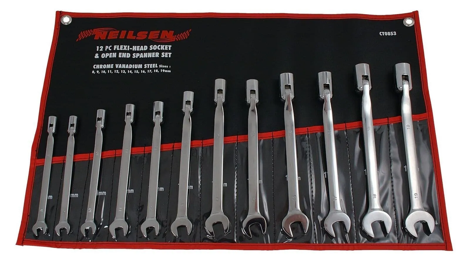12 Pc Flexi-Head Socket Open End Spanner Set Metric Garage Hand Tool 8 -19mm