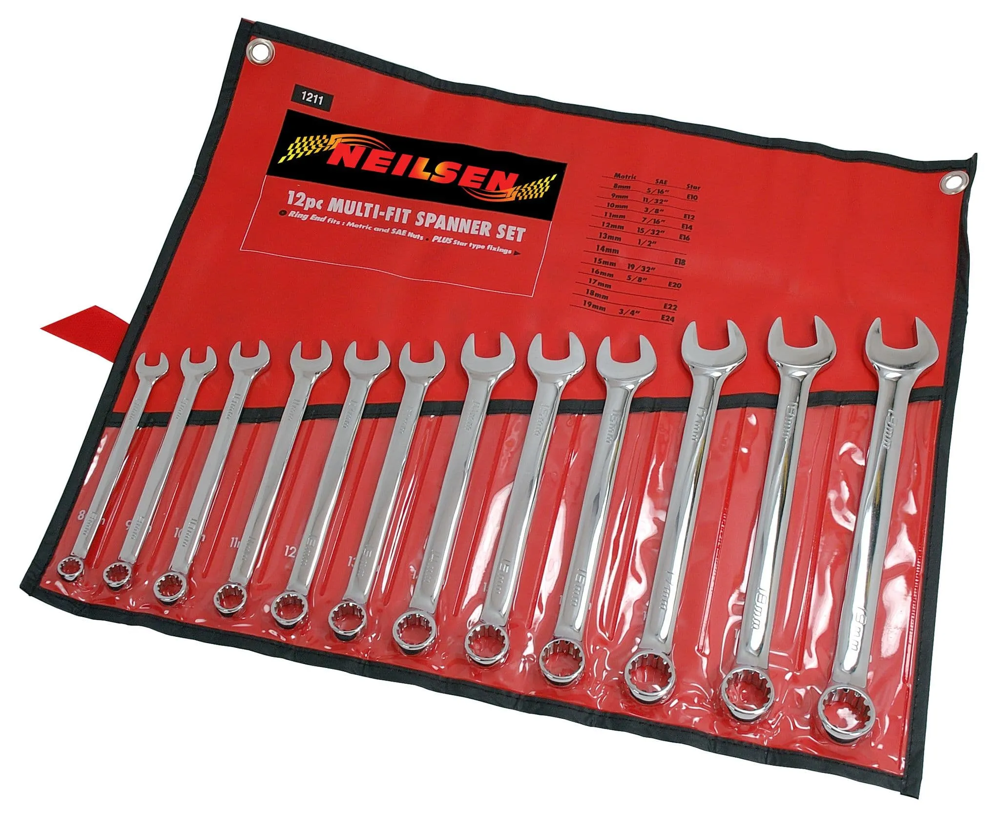 12Pc Combination Spanner Set Ring End Fits Metric Sae And Star Type Nuts