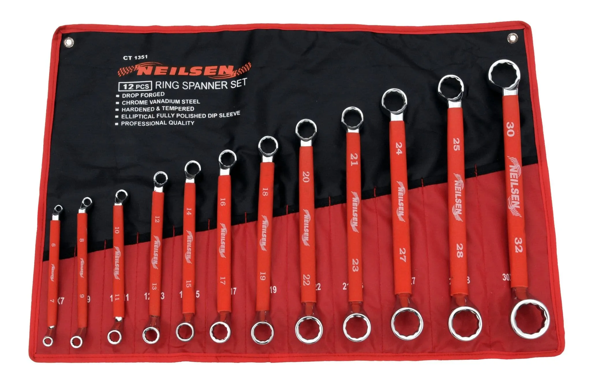 12Pc H/Duty Mirror Polished Offset Ring Spanner Set Large Up To 32mm