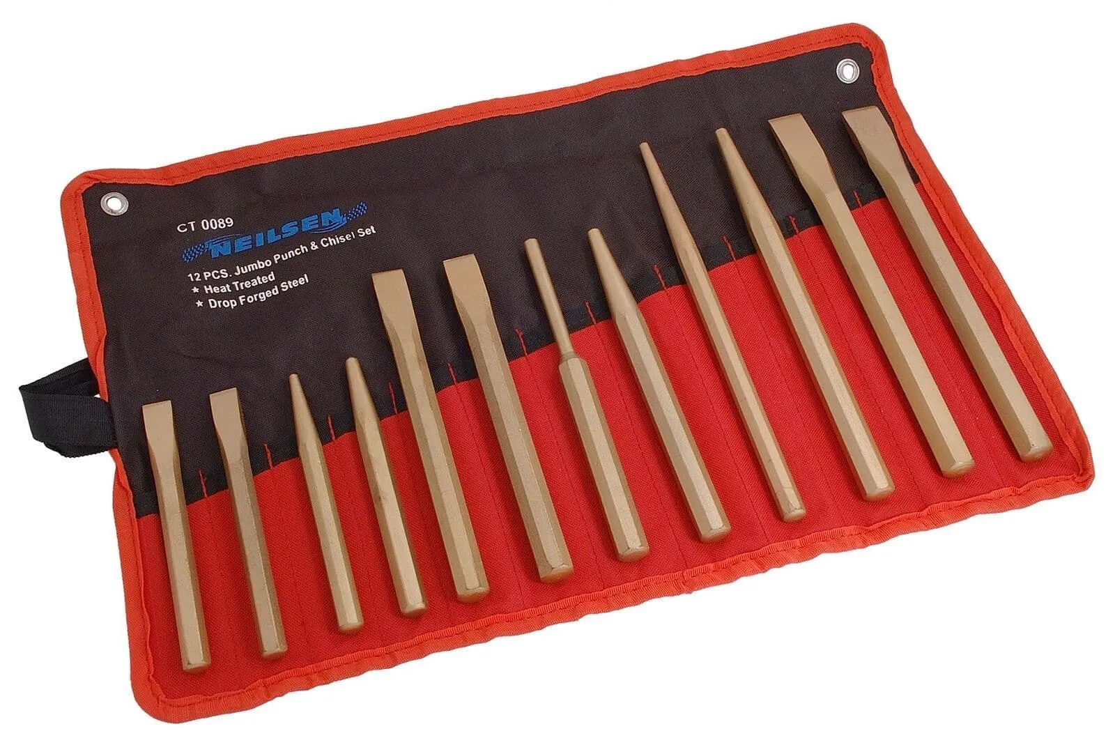 12Pc Punch And Chisel Set With Jumbo Sizes In A Canvas Roll
