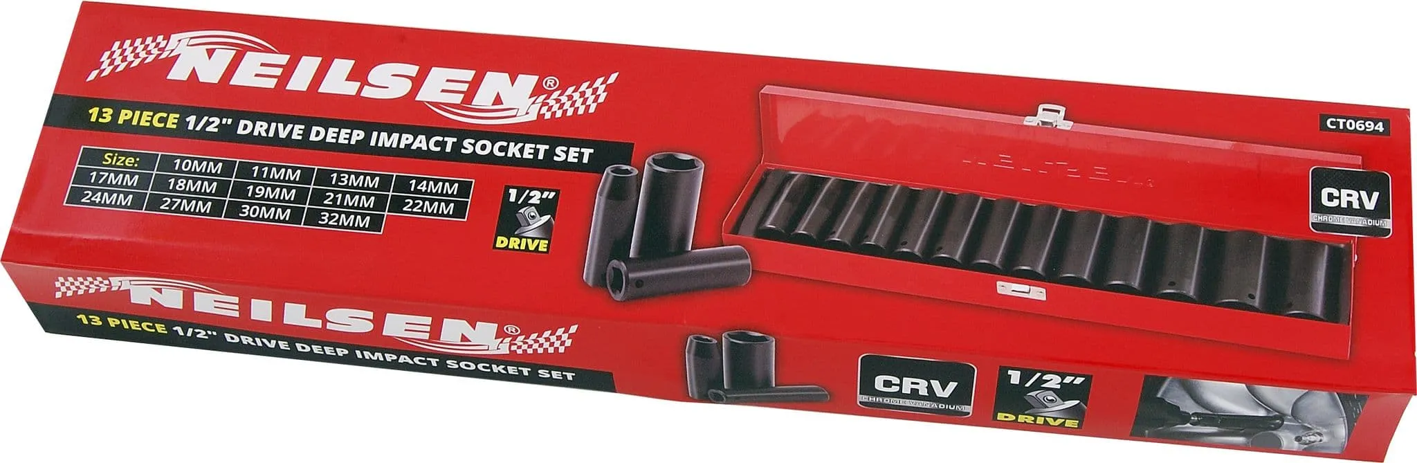 13Pc 1/2 Inch Drive Deep Impact Socket Set - Sizes 10mm Up To 32mm