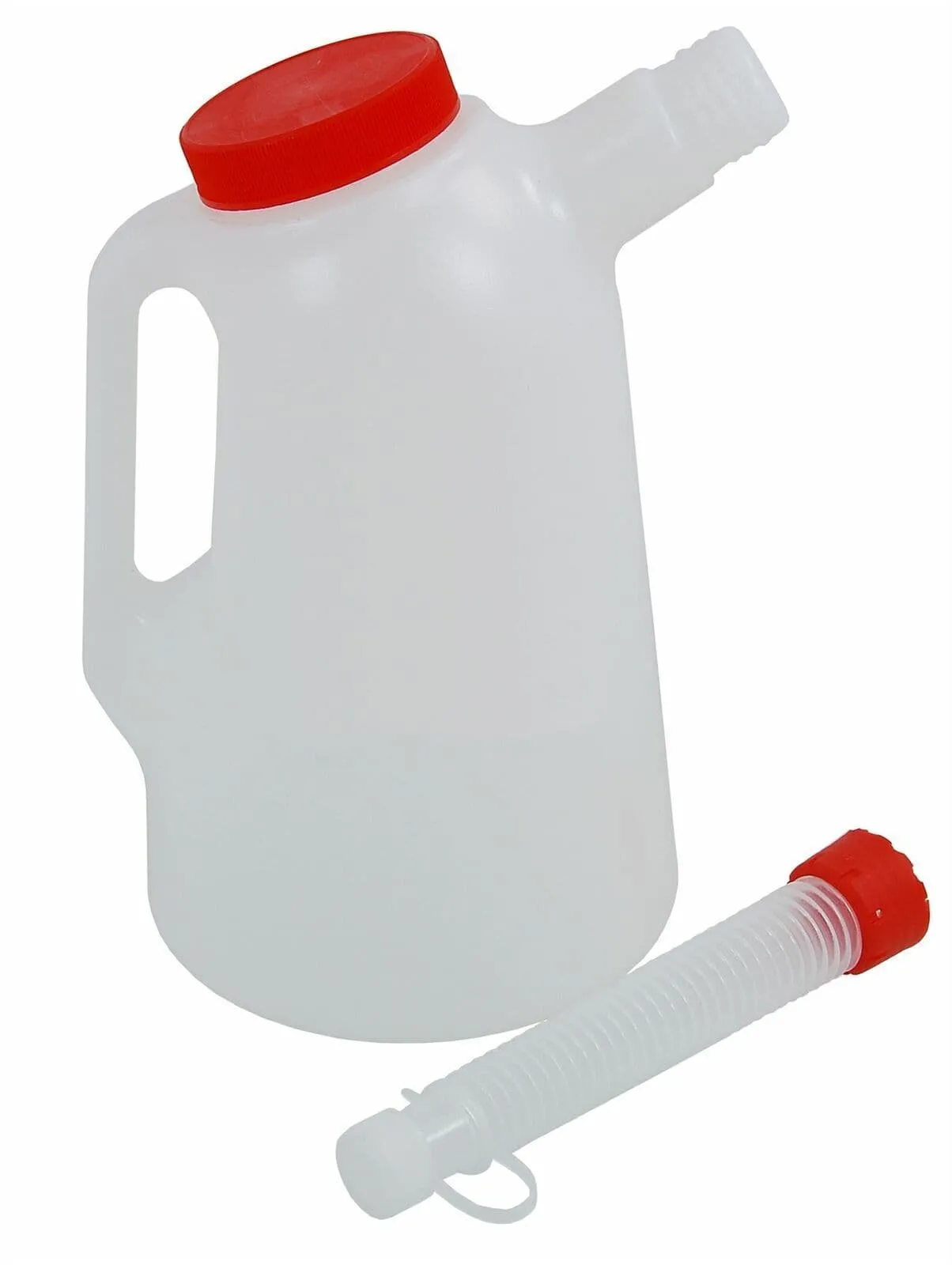 2 Litre Measuring Jug & Flexi Spout Lid Fluid Fuel Oil Petrol Diesel Coolant