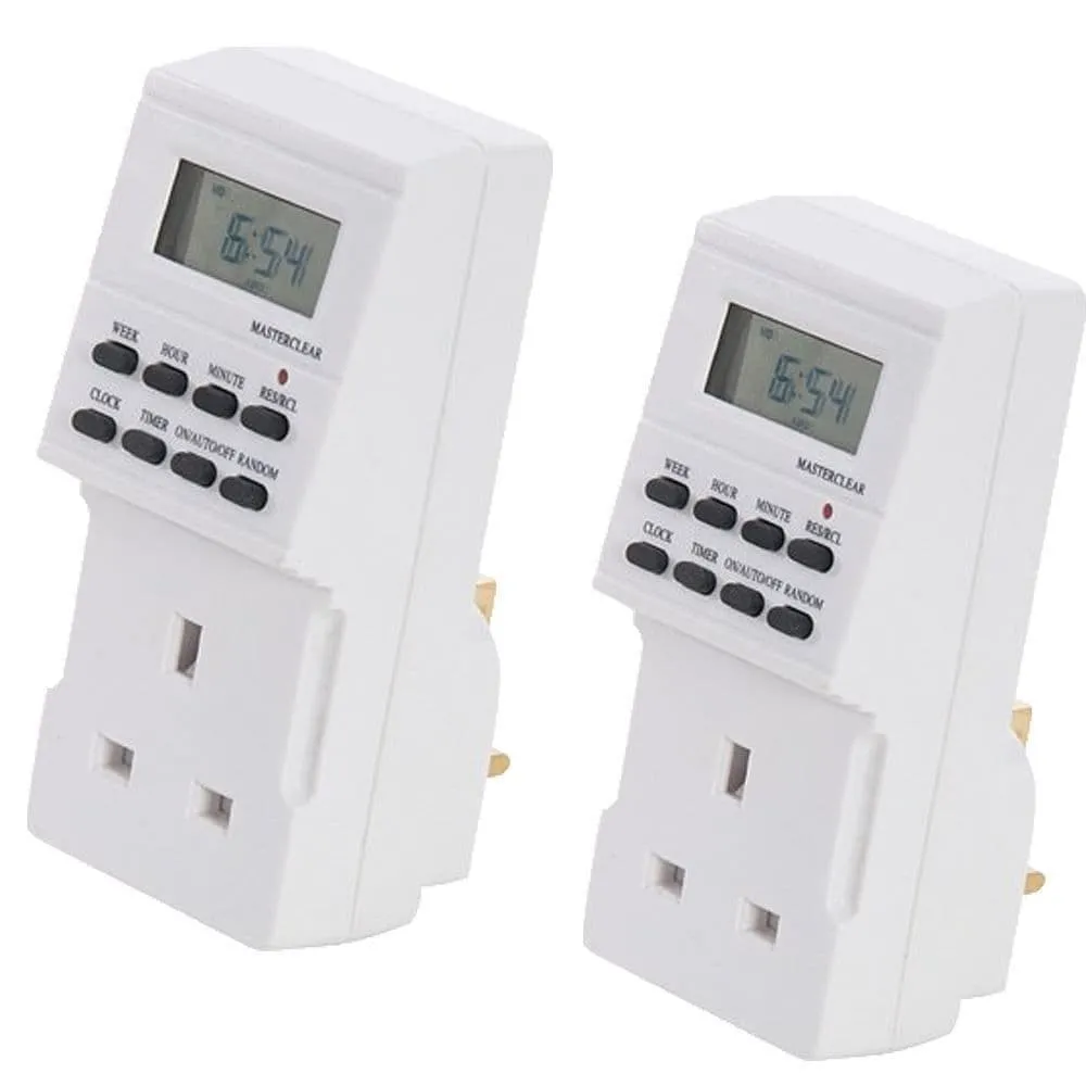 2 X 7 Day Digital Lcd Electronic Plug-In Program 12/24 Hour Timer Switch Socket