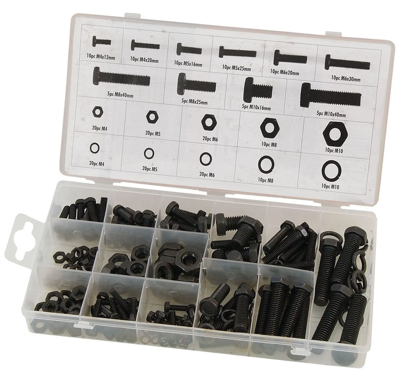 240 Piece Nuts And Bolts Set Assortment Of M3, M4, M5, M6, M8 & M10 Bolts & Nuts