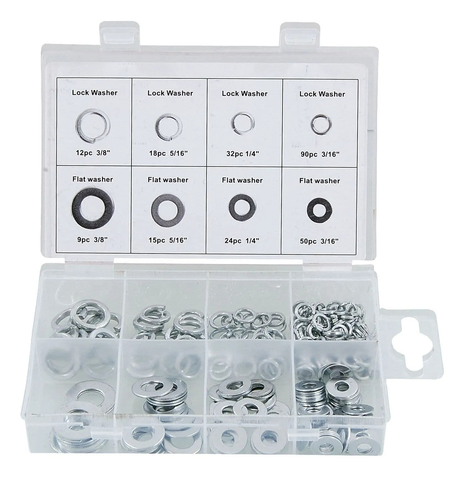 250 Piece Washer Assortment Metal Steel Flat Washer Various Sizes