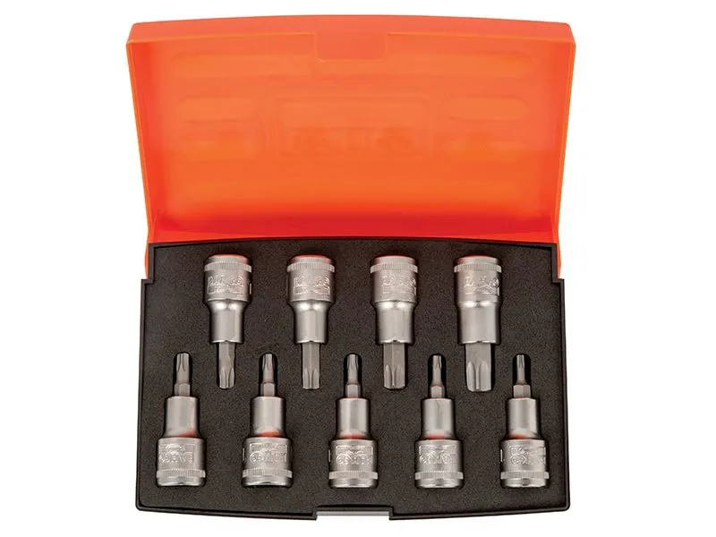 Bahco S9TORX 1/2in Drive Socket Set, 9 Piece, Alloy Steel