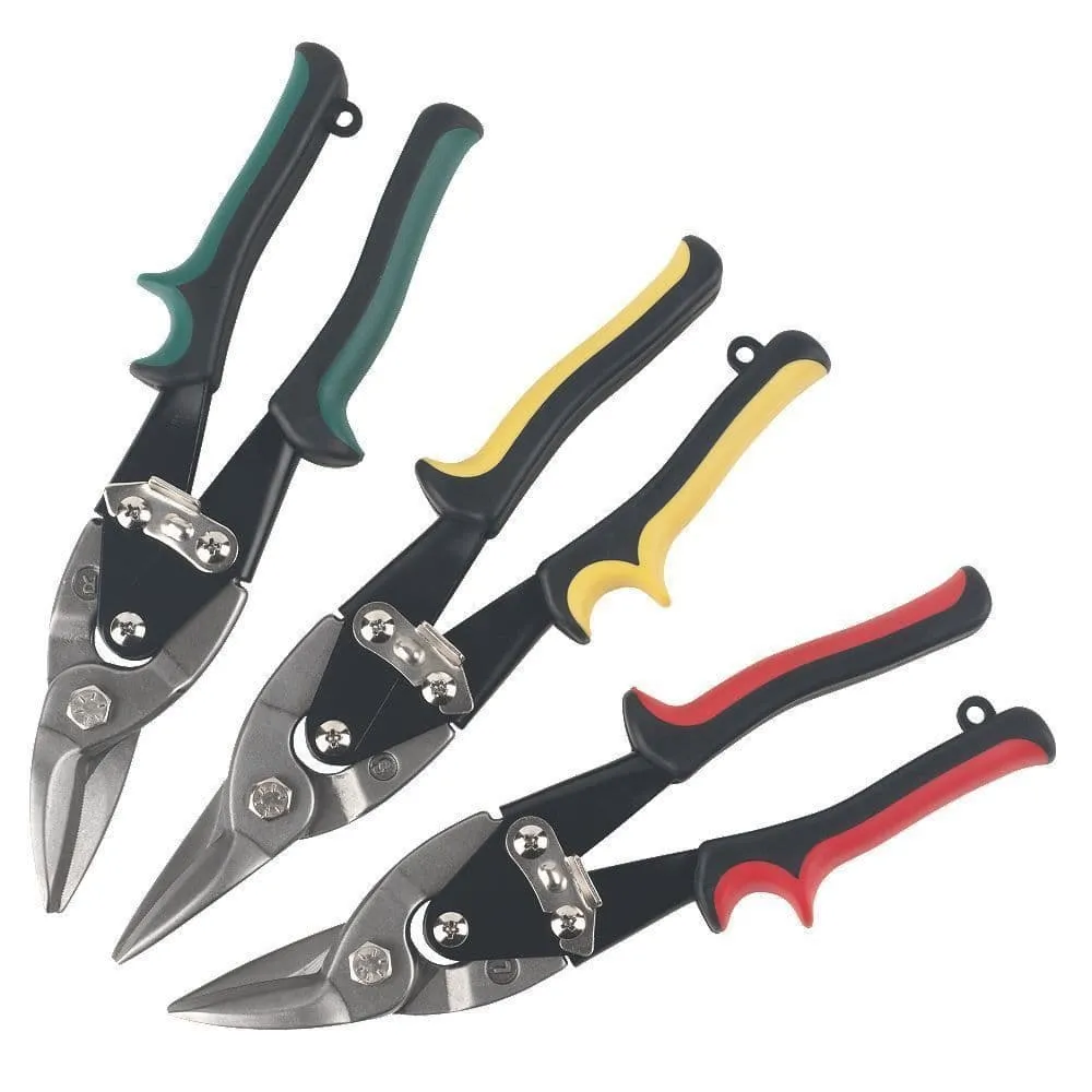 3 X Heavy Duty Aviation Tin Snips Set Sheet Metal Cutters Left Right Straight