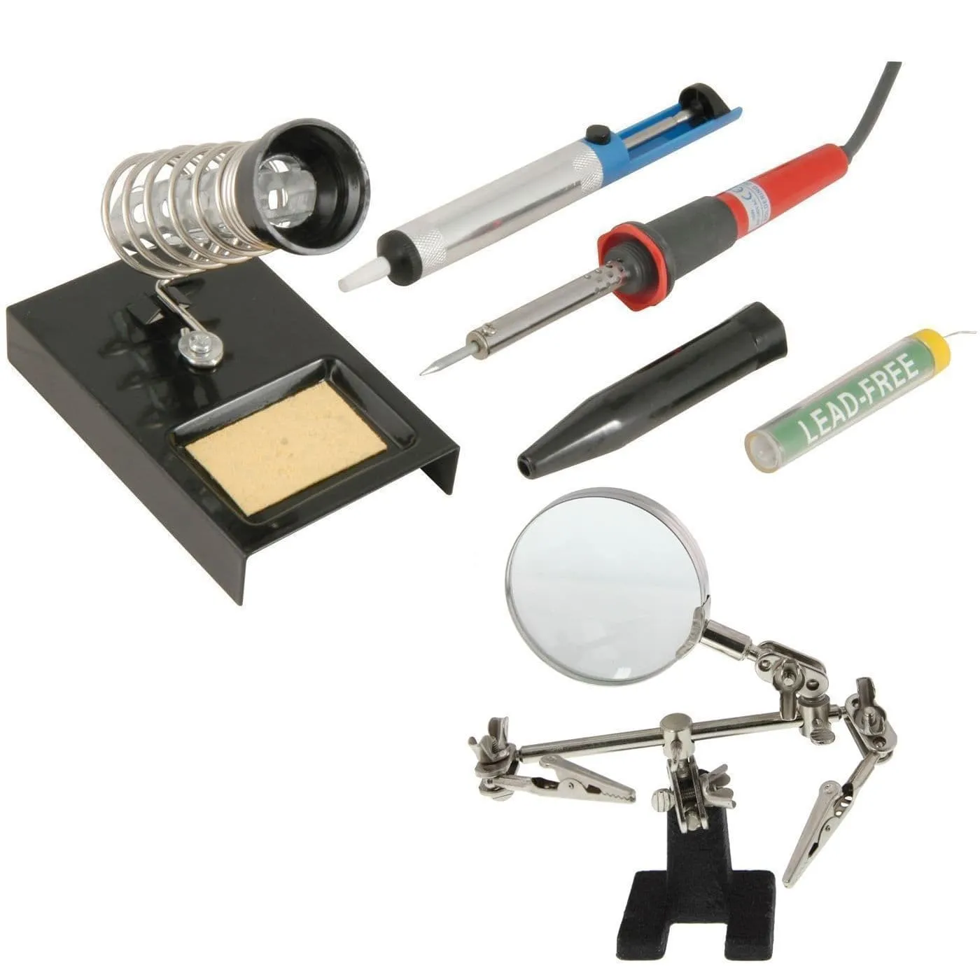 30W Soldering Iron Kit Stand Sponge Desolder Pump Solder Wire Magnifier