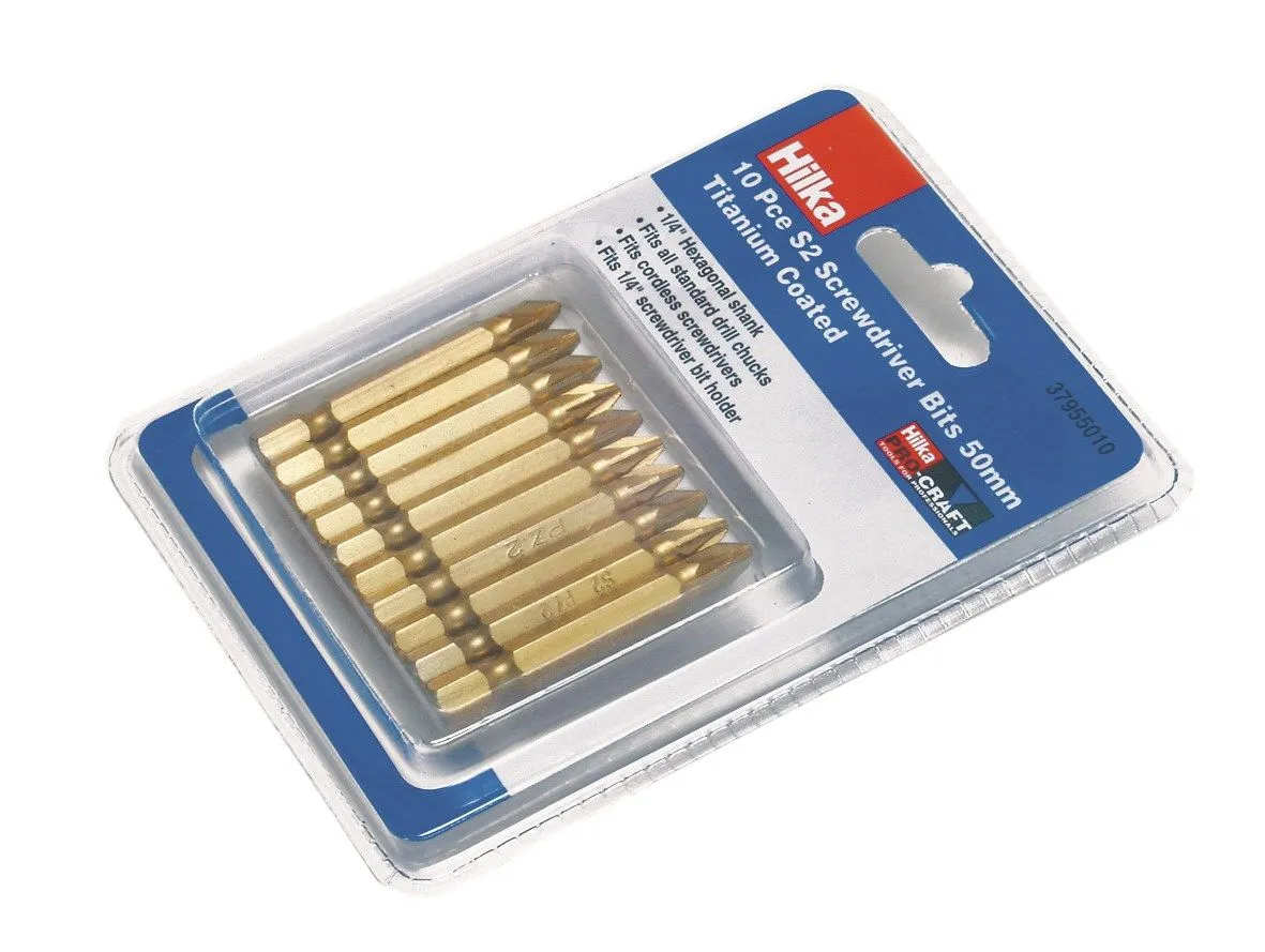 HILKA 10 pce Pozi No 2 Bits 50mm Titanium Bits