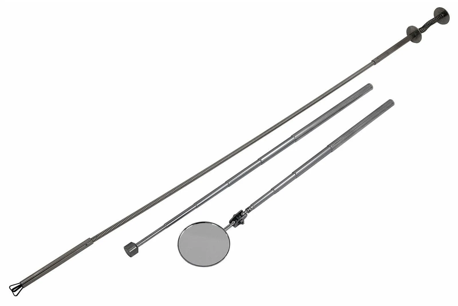 3Pc Long Flexible Claw + Magnet Pick Up Tool & Telescopic Inspection Mirror Set