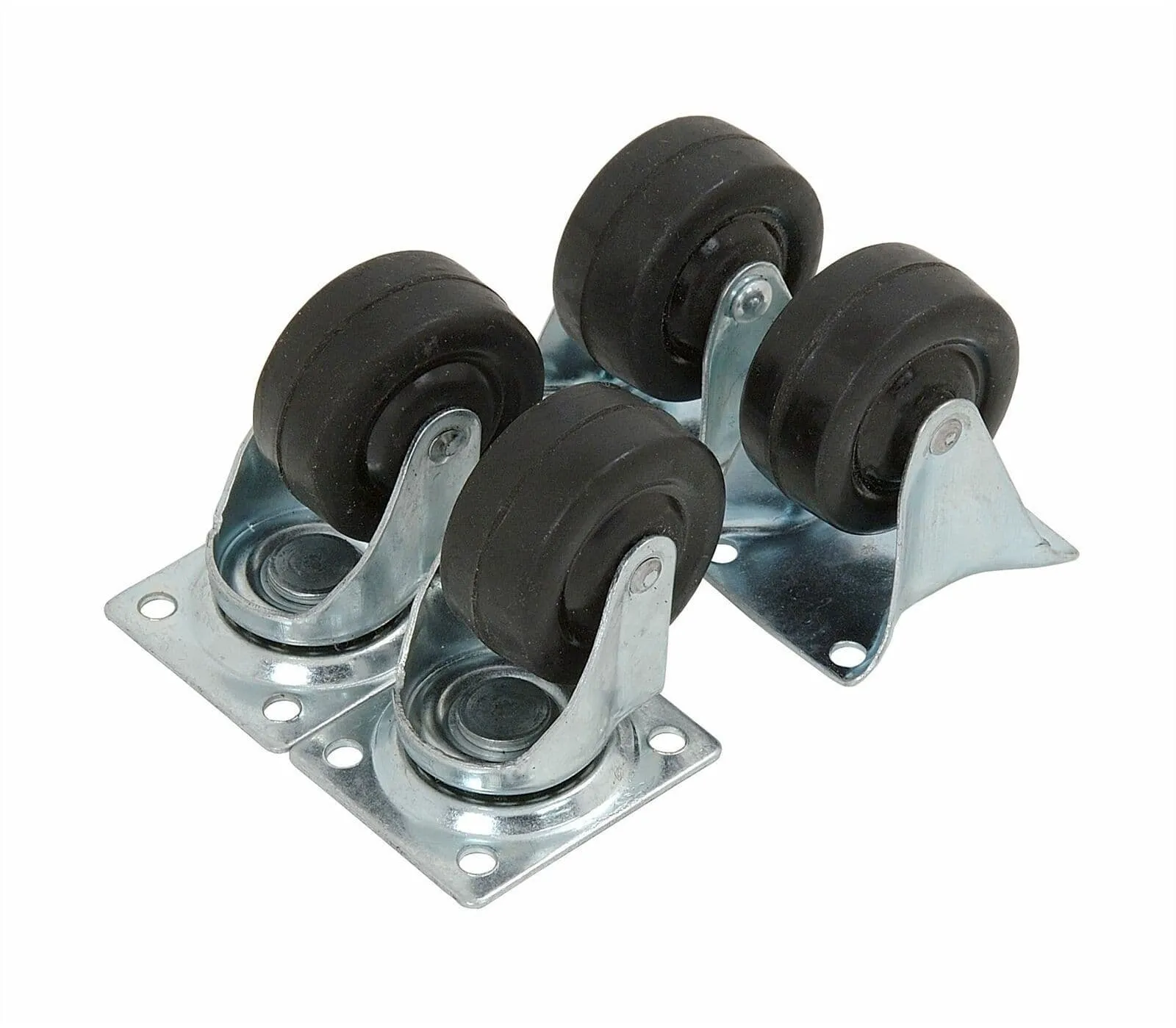 4 Piece Heavy Duty 40mm Rubber Swivel & Fixed Castor Trolley Wheels
