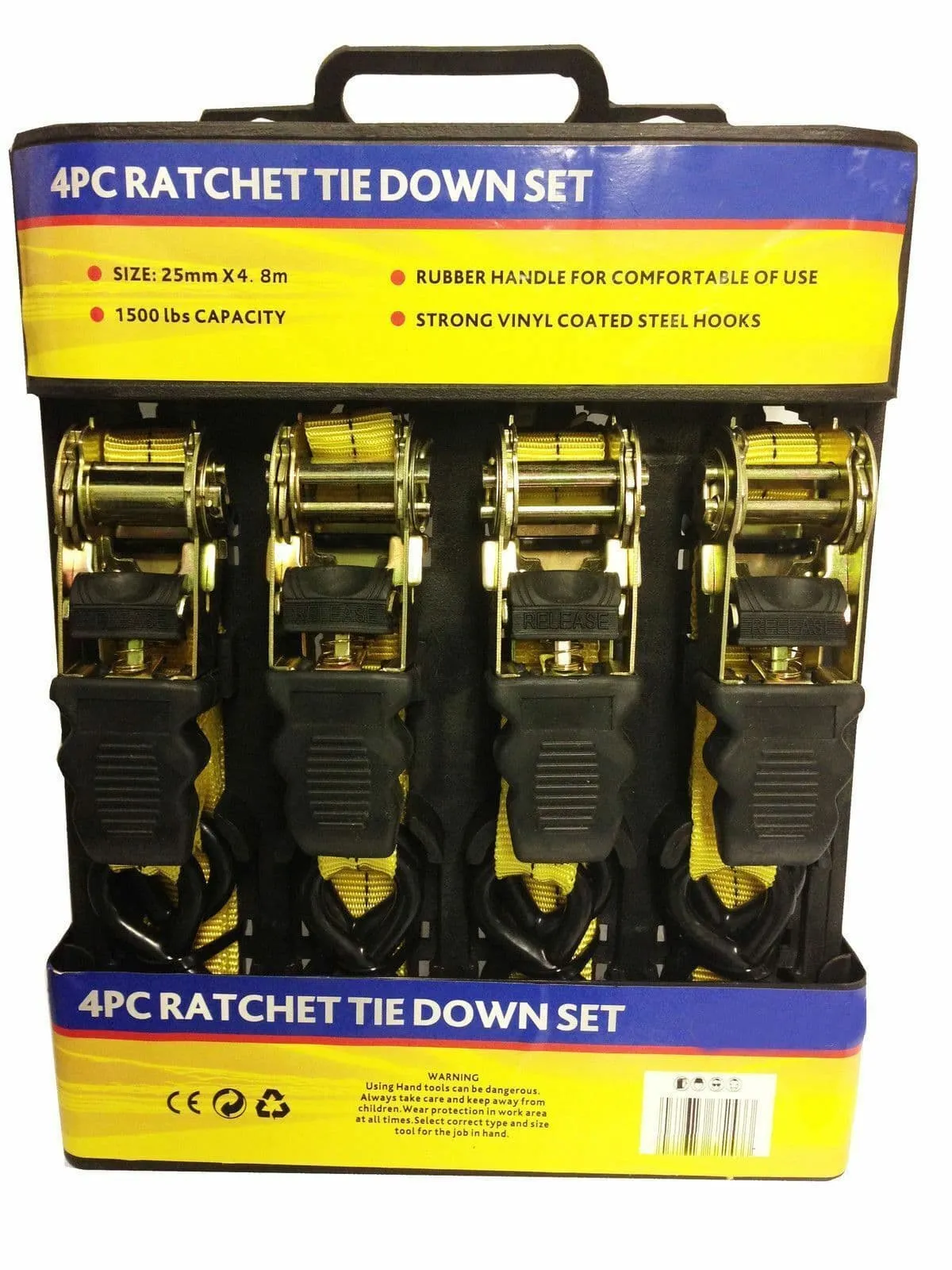 4 X 4.8 Metre Heavy Duty Ratchet Tie Down Cargo Straps1 Inch-15'/2.5mm 1500Lbs