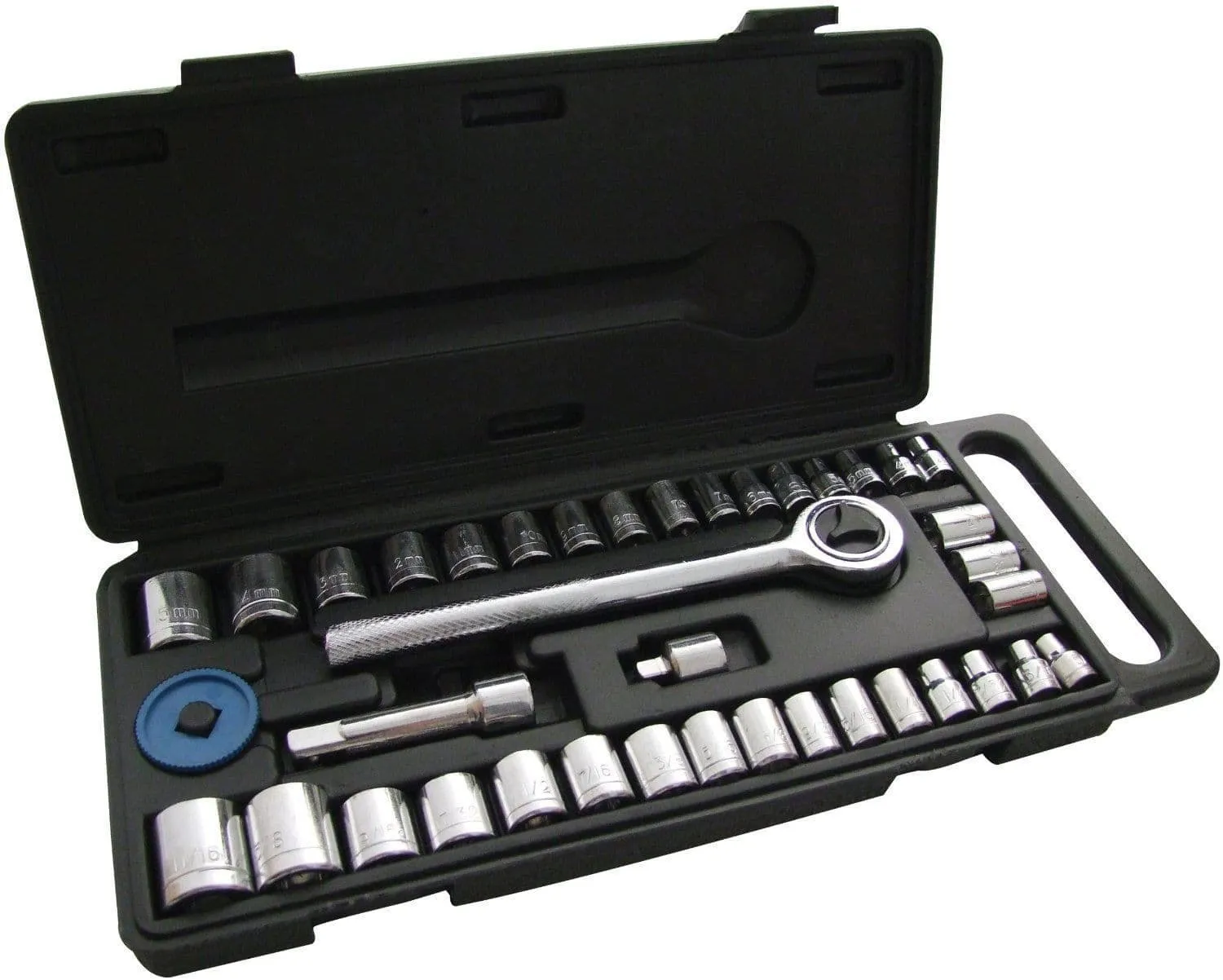 40Pc Socket Set In Case1/4" 3/8" Drive Socket Set Ratchet Handle Metric