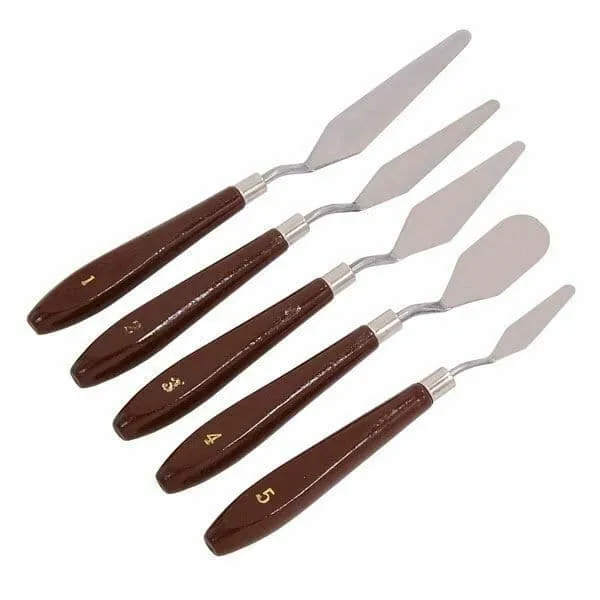 5 Set Metal Palette Knife Wooden Handle Painting Mixing Knives Crafts Art