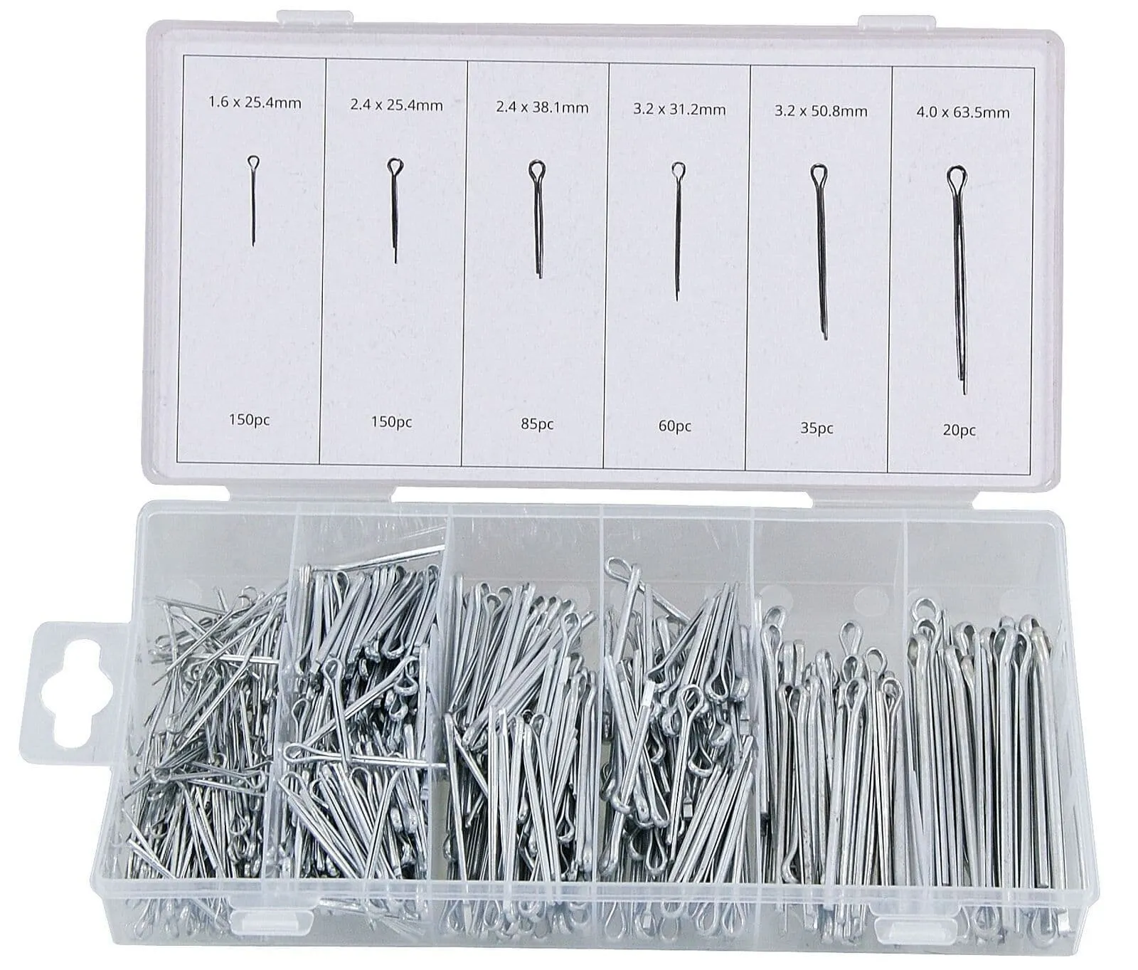 500 Piece Trade Cotter Pins Split Pin Assortment Box Kit Set