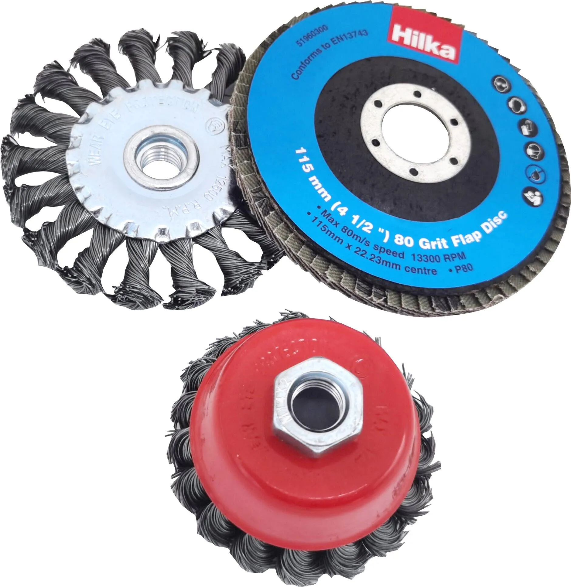 HILKA 3 pce Wire Brush & Wheel Set for Angle Grinders