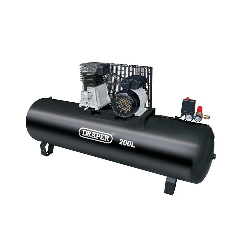 DRAPER 200L Belt-Driven Air Compressor without wheels, 2.2kW/3hp