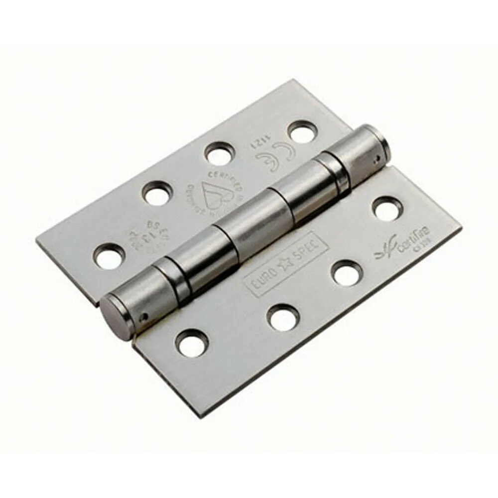 PAIR 102 x 76 x 3mm Ball Bearing Hinge Square Satin Steel Interior Door