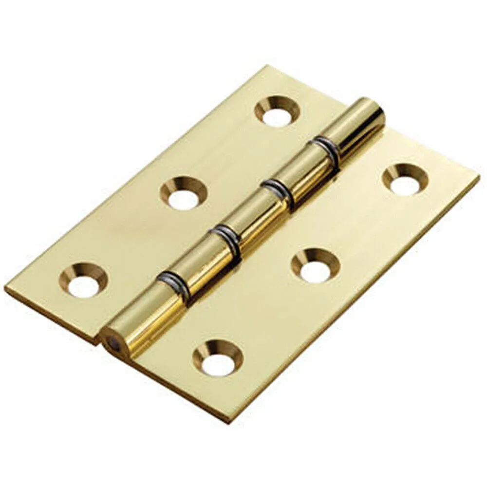 PAIR 76 x 50 x 2.5mm Double Steel Washered Butt Hinge Polished Brass Door