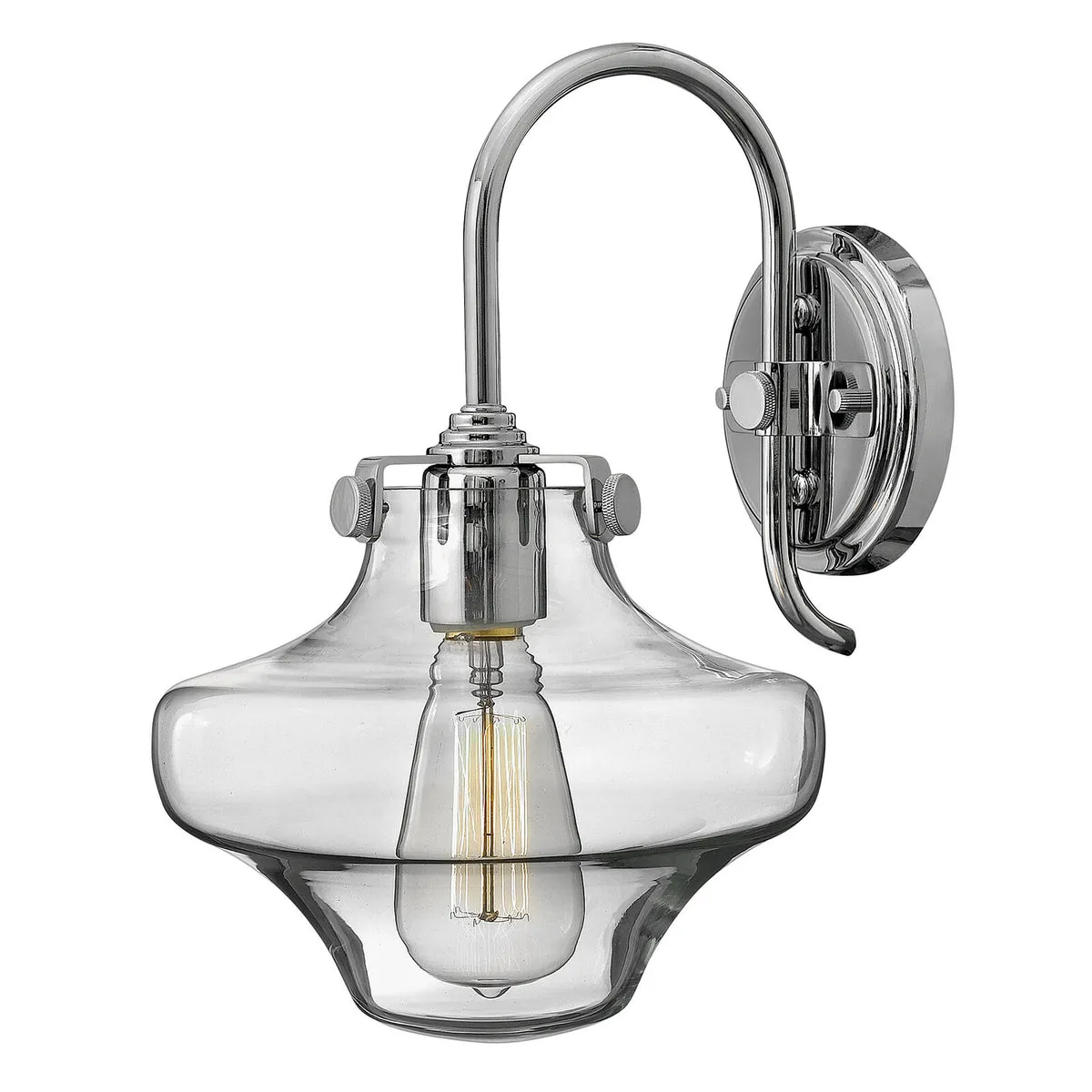Wall Light Retro Clear Glass Bulbous Shade Up And Over Stem Chrome LED E27 100W