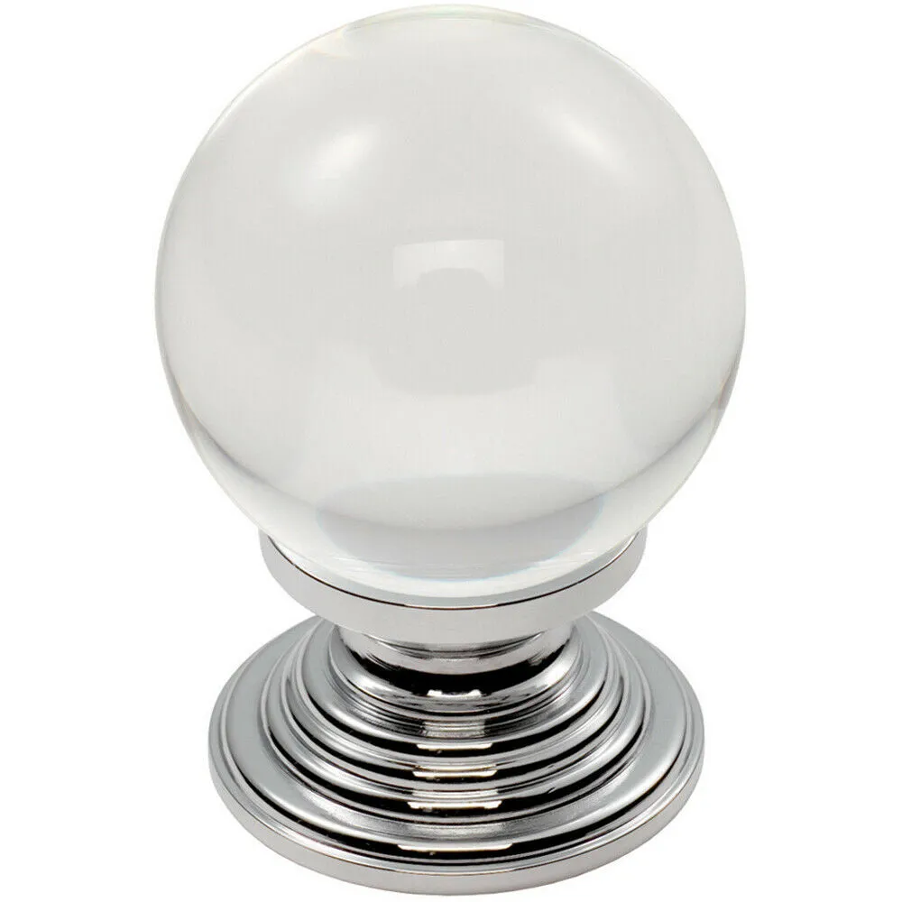 Crystal Ball Cupboard Door Knob 34mm Diameter Clear Translucent & Chrome