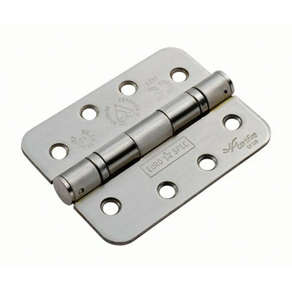 PAIR 102 x 76 x 3mm Ball Bearing Hinge Rounded Satin Steel Interior Door
