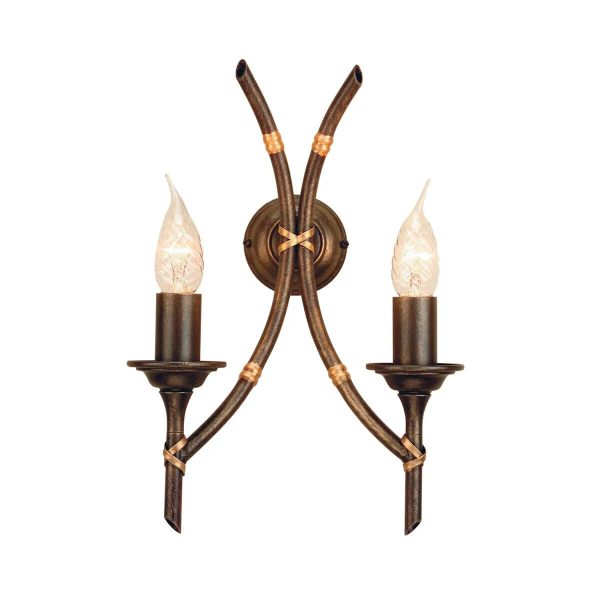 Twin Wall Light Tied Bamboo Canes Style Round Mounting Bronze Patina LED E14 60W