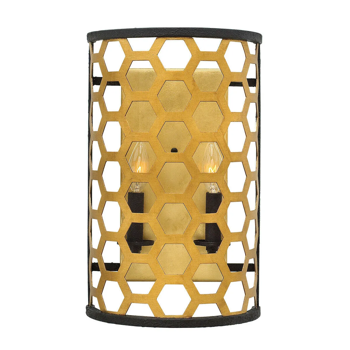Twin Wall Light Hexagonal Laser Cut Steel Pattern Black Sunset Gold LED E14 60W