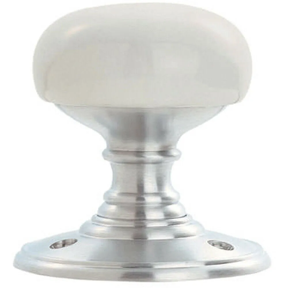 Half Porcelain Mushroom Door Knob - White Porcelain & Satin Chrome