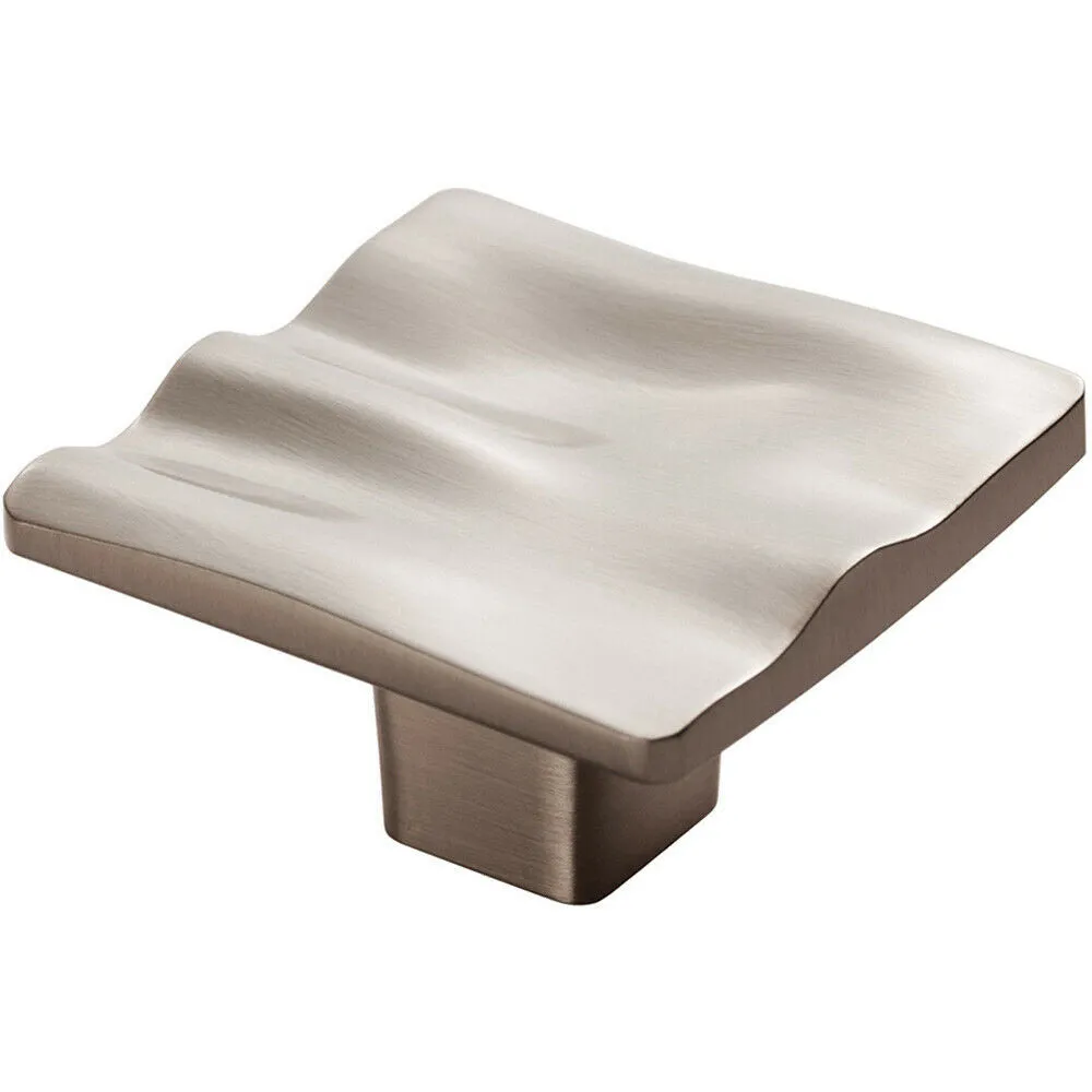 Textured Square Plate Cupboard Door Knob 44 x 44mm Satin Nickel Handle