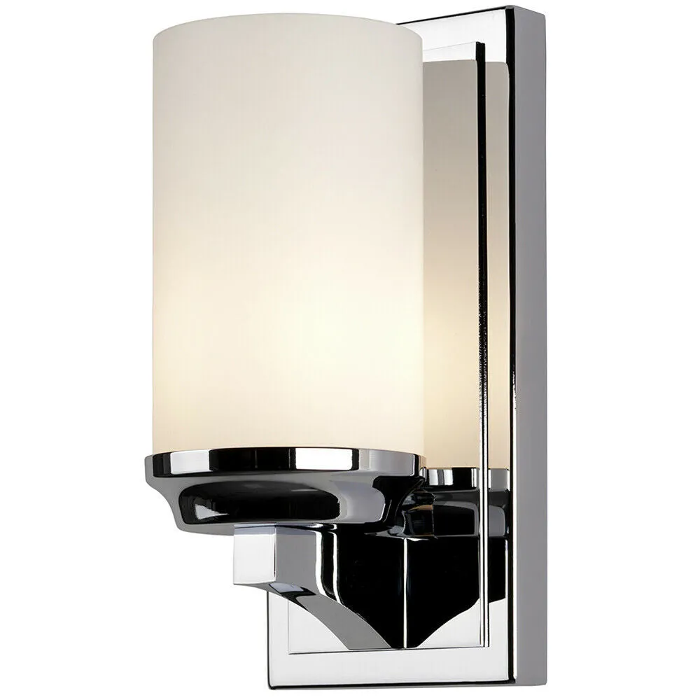 IP44 Small Wall Light White Opal Etched Glass Shade Polished Chrome LED G9 3.5W