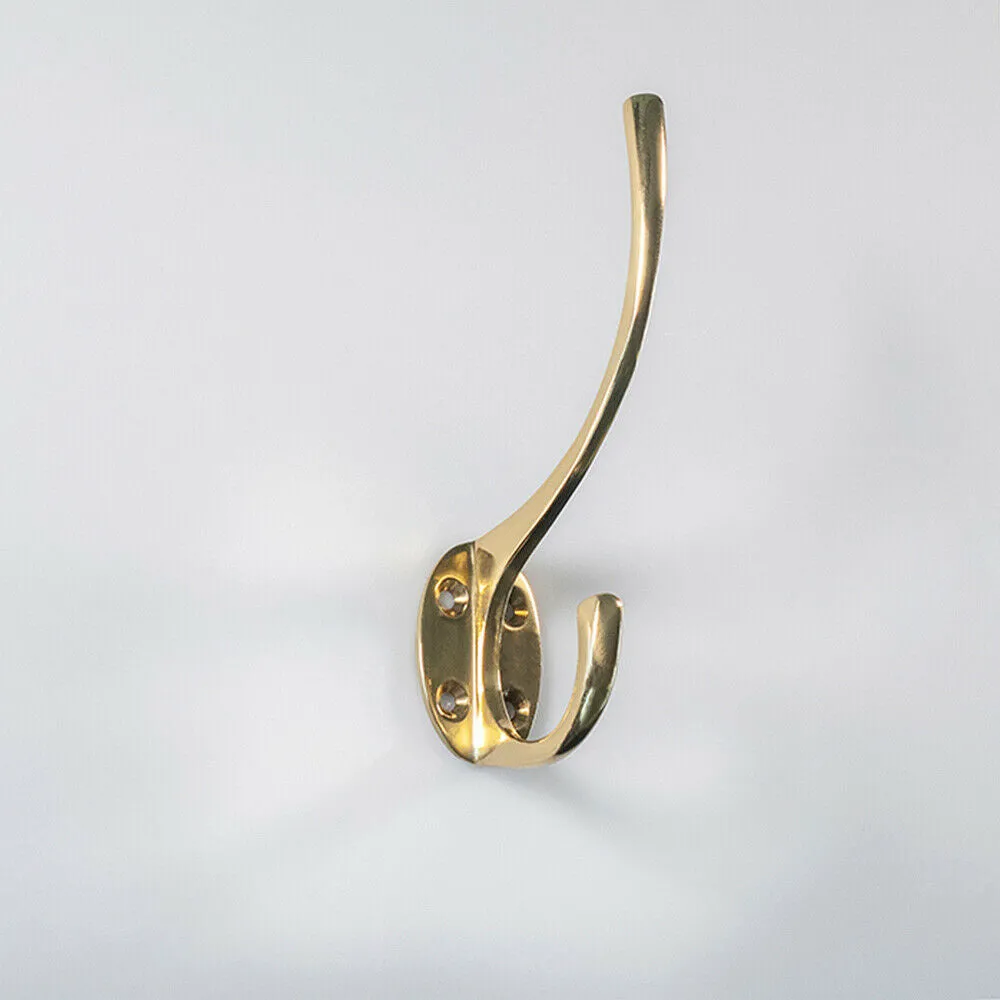 Victorian Hat & Coat Hook on Oval Backplate 64mm Projection Polished Brass