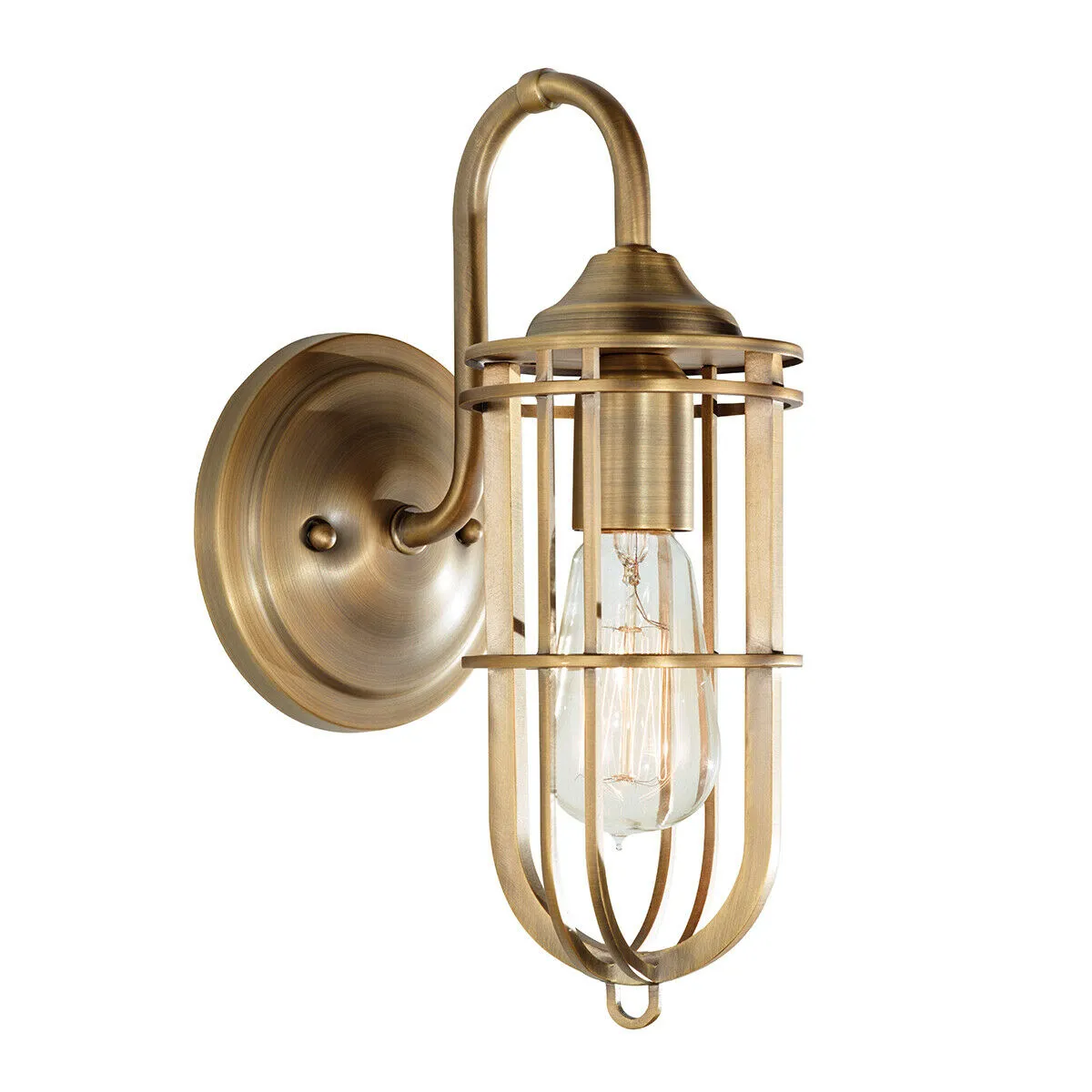 Wall Light Caged Downlight Up and Over Arched Arm Dark Antique Brass LED E27 60W