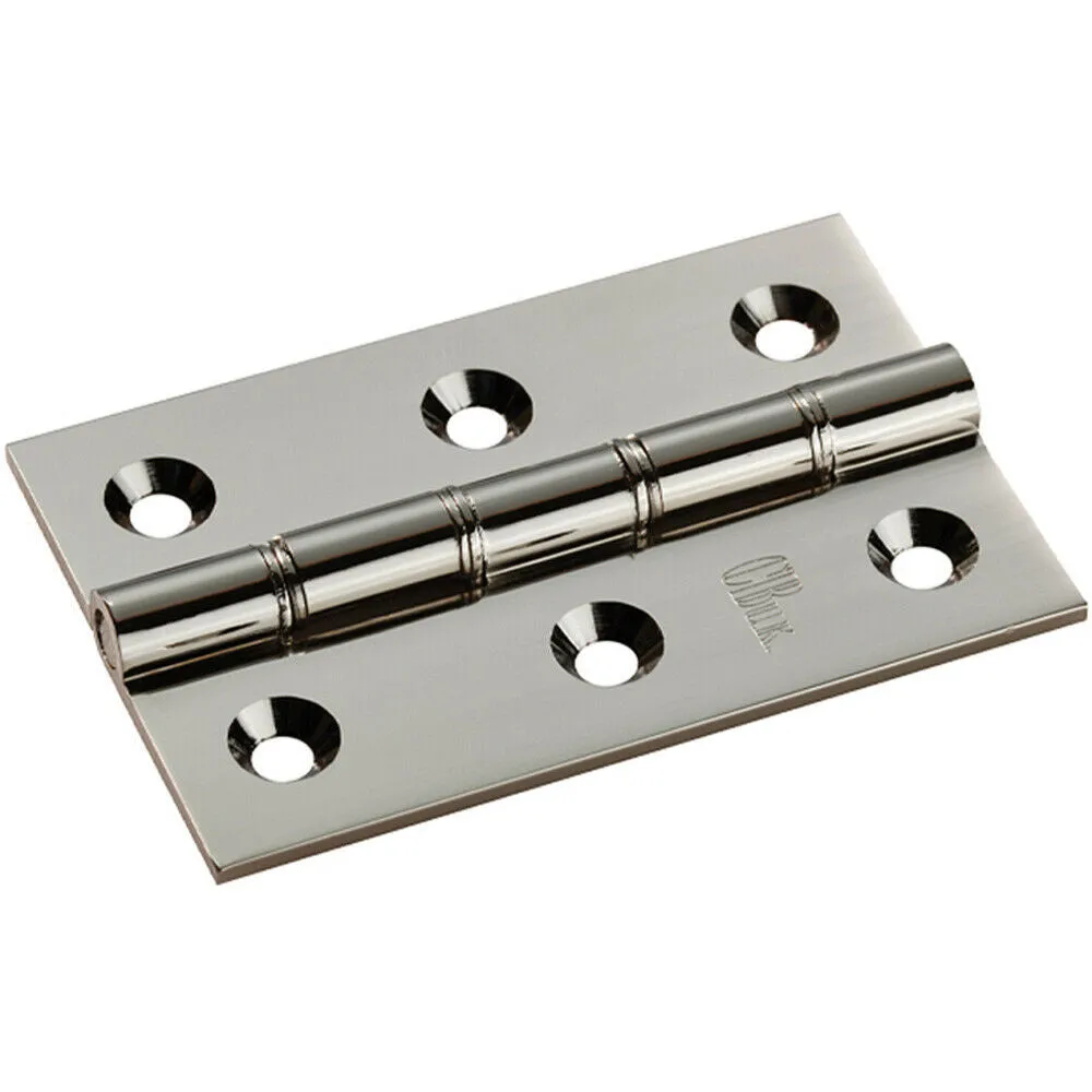PAIR 76 x 50 x 2.5mm Brass Washered Butt Hinge Polished Nickel Internal Door