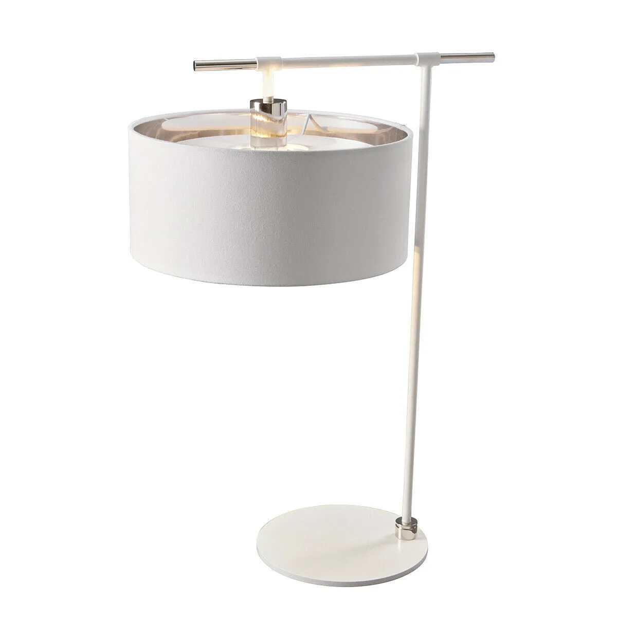 Table Lamp White Silver Metallic Lined Shade Highly Polished Nickel LED E27 60W