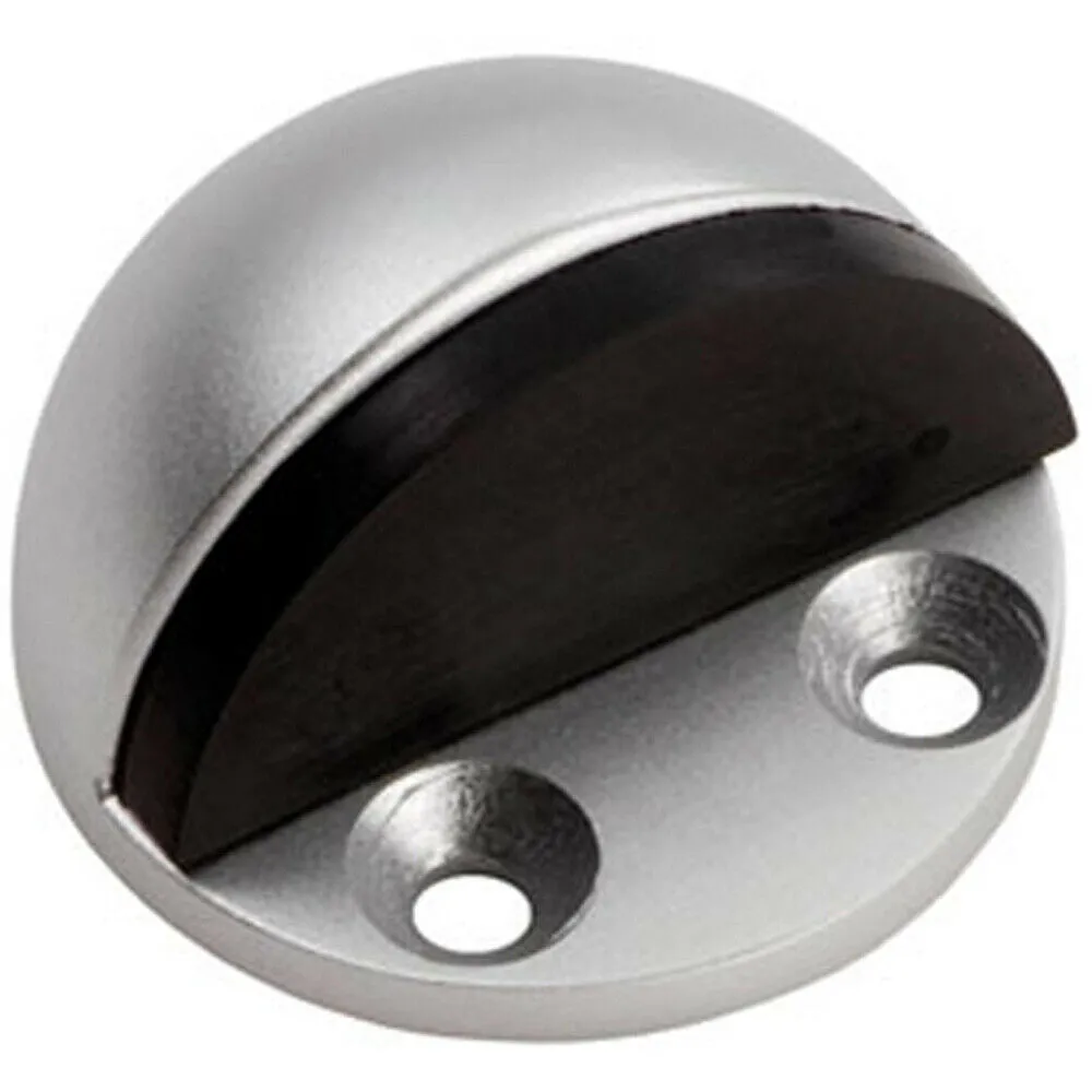 Floor Mounted Half Moon Doorstop Rubber Buffer 44mm Dia Adonised Aluminium