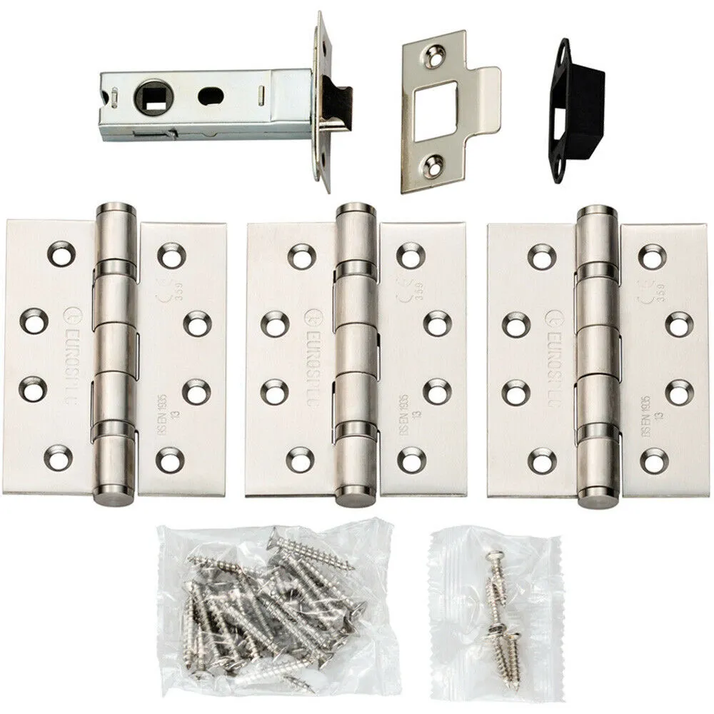 Hinge & Latch Pack Bolt Through Tubular Latch 3*4 Inch BB Hinge Satin Steel