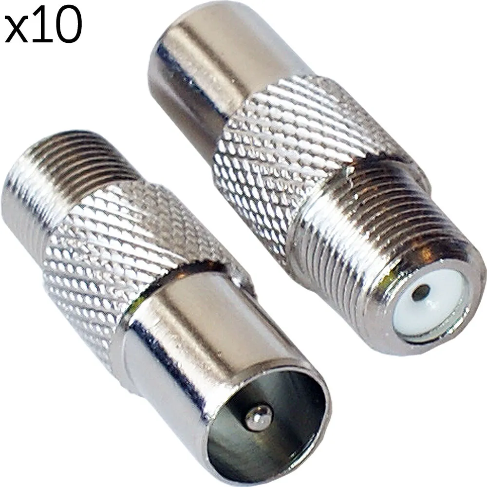 10x TV Aerial Male Plug To F Connector Female Socket Adapter Converter Screw On