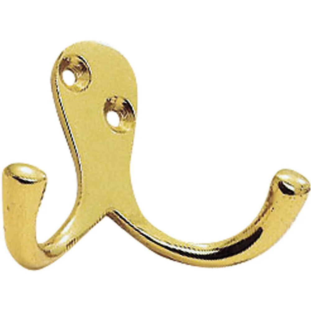 Victorian One Piece Double Bathroom Robe Hook 26mm Projection Polished Brass