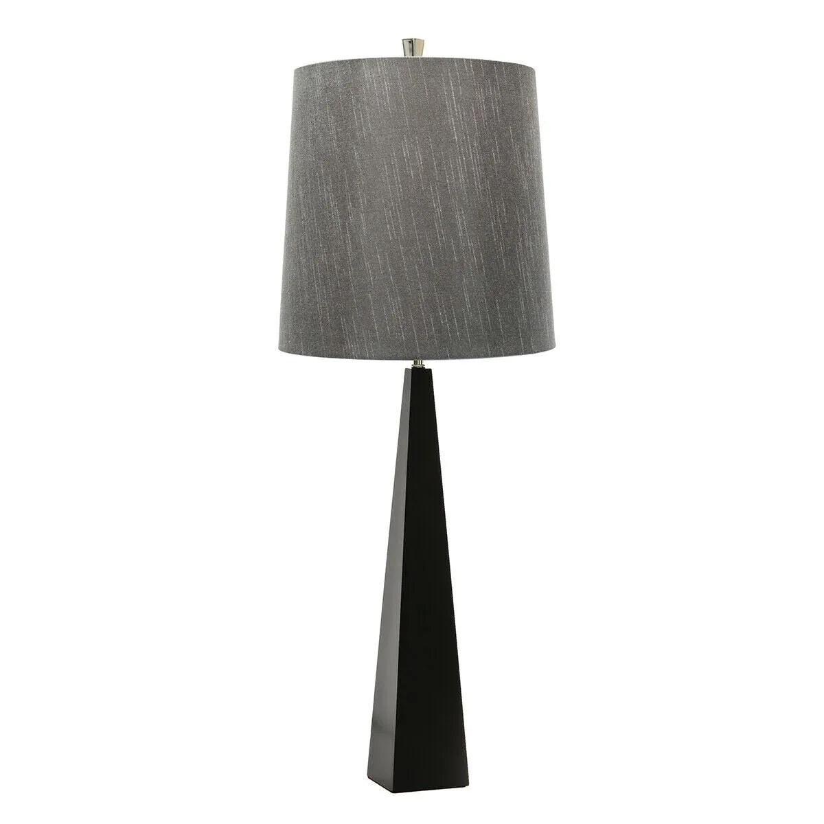 Square Table Lamp Tapered Column Dark Grey Faux Silk Shade Black LED E27 60W