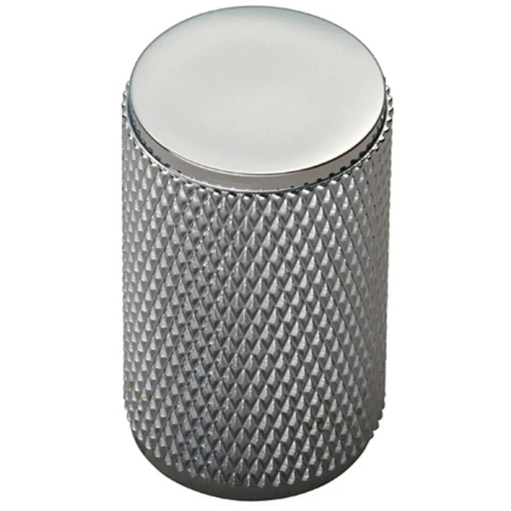 Knurled Cylindrical Cupboard Door Knob 18mm Dia Chrome Cabinet Handle