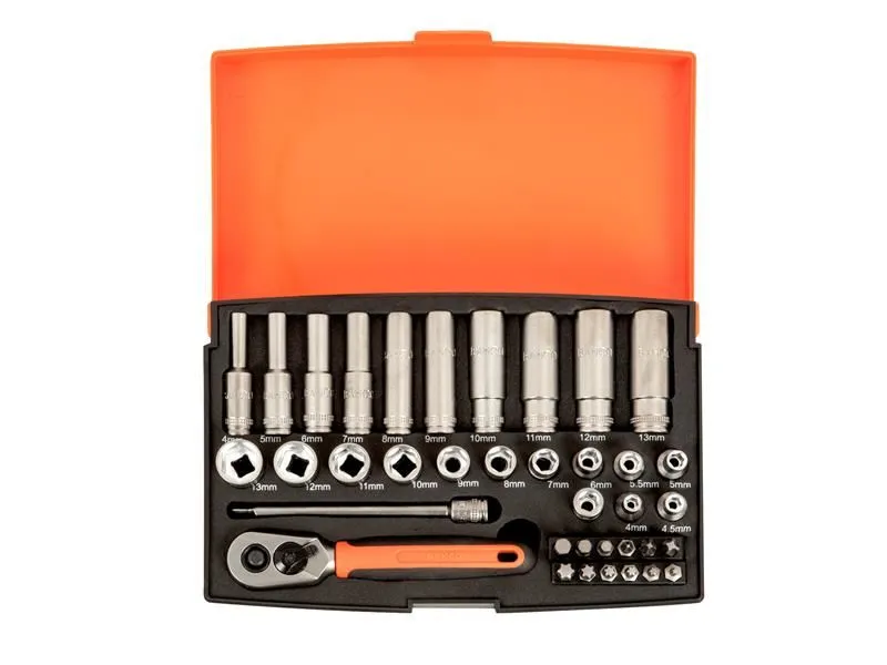 Bahco SL25L 1/4in Deep Drive Socket Set, 37-Piece