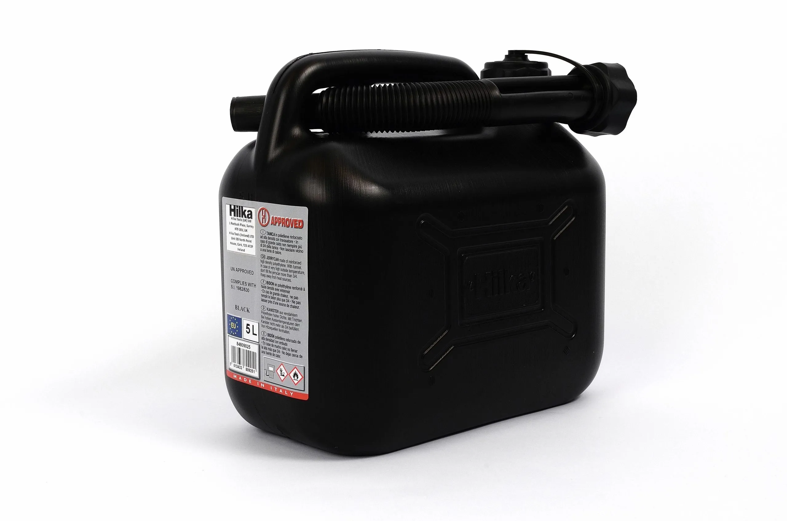 HILKA 5L Black Plastic Fuel Can